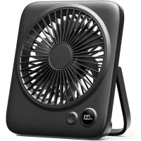 Ventilador de mesa pequeño, ventilador portátil, ligero y silencioso, recargable, 4 velocidades, plegable 180°, negro