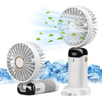 Ventilador portátil pequeño, mini ventilador de mano, 5 velocidades con base, ventilador de mesa plegable (blanco)