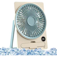 Ventilador de mesa recargable por usb con pantalla lcd, diseño ultrafino, ideal para acampar, viajar y uso en interiores, color azul.