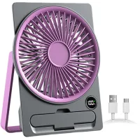 Ventilador de mesa recargable por usb con pantalla lcd, diseño ultrafino, ideal para acampar, viajar y usar en interiores, morado