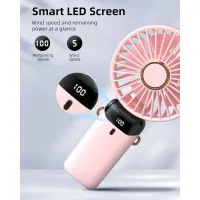 Ventilador usb portátil con 5 velocidades, plegable, ideal para la oficina y exteriores (rosa).