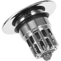 Tapón de desagüe emergente con mecanismo de presión de abs y cobre, desagüe plateado, filtro antiobstrucción para lavabo de baño, dimensiones: 6 x 5,