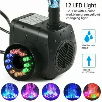 Bomba de fuente de 15 w con caudal de 800 l/h y 12 led integrados, ideal para estanques y jardines.