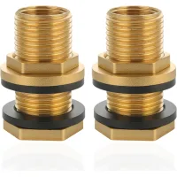 Juego de 2 racores para cisternas de agua de lluvia de latón ig g3/8 (ø15,3 mm) x ag g1/2 (ø20,3 mm) con junta, racor roscado para depósitos.