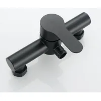 Grifo de ducha y bañera de acero inoxidable negro, acabado cepillado, control de temperatura del agua constante, montaje en pared, 2 orificios, negro