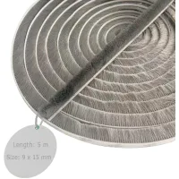 Junta cepillo para puerta, 5 m x 9 mm x 15 mm, gris, junta de ventana para aislamiento acústico de puertas, junta cepillo para mosquitero
