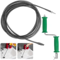 Desatascador de desagües en espiral de 5 m x 10 mm, limpiador manual de tuberías, desatascador para fregaderos, inodoros, lavabos, bañeras y desagües