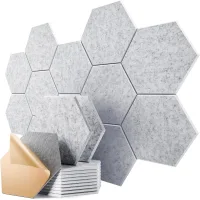 Pack de 12 paneles acústicos autoadhesivos – 36 cm de diámetro – elegante diseño hexagonal – resistente al fuego – (gris)