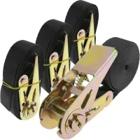 Juego de 4 correas de amarre con trinquete, 3 m x 25 mm – capacidad de 800 kg – correas negras resistentes para asegurar cargas pesadas