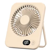 Mini ventilador de escritorio portátil, 5 velocidades, motor sin escobillas, funcionamiento silencioso, inclinación de 180°, color marrón.