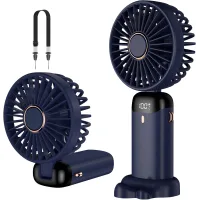 Ventilador portátil, recargable por usb, 5 velocidades, con base, batería de 4200 mah, plegable, para oficina y exteriores(azul)