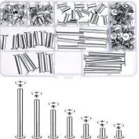 Kit de tornillos metálicos chicago (80 piezas) - 7 tamaños, tornillos de cabeza redonda para bricolaje, encuadernación y decoración de cuero.
