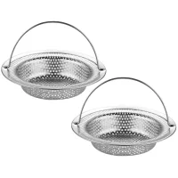 2 sifones de acero inoxidable para fregadero, filtro de malla para alimentos, desagüe de suelo metálico con asa y cesta de drenaje