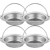 4 coladores de goteo para fregadero de cocina, con asa, de acero inoxidable, grandes, con cesta de drenaje y recogedor de alimentos, 11 cm de diámetro