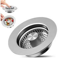Tapón de fregadero de cocina, colador universal 3 en 1 de acero inoxidable para agujeros de fregadero de 72 a 86 mm.