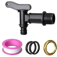 Grifo de repuesto para barril de agua de lluvia de 3/4 en plástico con clic, lluvia con rosca bsp y tuerca de latón negro
