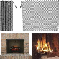 Pantalla de fuego colgante de metal negro de dos piezas para chimenea, rejilla protectora de hierro, red de seguridad para chimenea (61 × 50,8 cm)