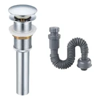 Tapón de lavabo extraíble sin rebosadero, tapón de lavabo de latón, con tubo de desagüe