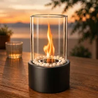 Nettlife chimenea bioetanol l12,3×an9,9×al21cm, base de metal y vidrio de borosilicato, llama ambiental portátil para hogar y balcón