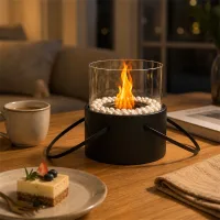 Nettlife chimenea portátil bioetanol c/ asas, ø16x17,2cm, 110ml, vidrio borosilicato, llama real p/ balcón y terraza
