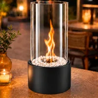Nettlife chimenea bioetanol mesa 16x26,9cm acero negro, quemador 110ml, sin conducto, interior/exterior