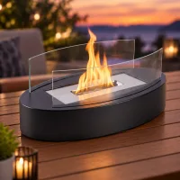 Nettlife chimenea bioetanol mesa ovalada 34,7x19,7x13,6cm acero negro quemador 500ml tapa extincion sin conducto interior exterior