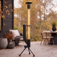 Nettlife columna fuego pellets tripode 167cm acero negro 2kg llama 1,1m 5-6kw jardin terraza