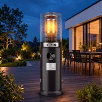Nettlife calefactor terraza gas ruedas 42x42x191cm acero negro 5-13kw 60m2 piezo antivuelco