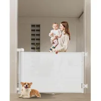 Barrera de seguridad infantil retráctil, barrera para bebés, protección para escaleras/puertas/pasillos, color blanco (180*86 cm/requiere perforación)