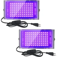 2 proyectores led uv de 100 w con luz negra, ip65 resistente al agua, lámpara led ultravioleta, iluminación de efectos para carteles, bares y fiestas.