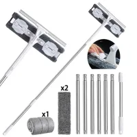 Kit de limpieza de ventanas con limpiacristales - mango telescópico - raspador de limpieza de 30 cm - 3 paños - 3,7 m