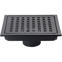 Canaleta de ducha cuadrada de 15 cm (6 pulgadas) con rejilla extraíble, tubo de desagüe de acero inoxidable, gran capacidad, color negro.