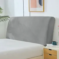Funda elástica para cabecero de cama queen, protección contra el polvo. apta para cabeceros tapizados en gris claro.
