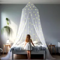 Mosquitera, mosquitera con 67 estrellas luminosas, para habitación infantil o cama con dosel de adulto, red de cielo estrellado