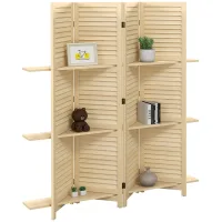 Biombo plegable - 4 paneles con 3 estantes - madera de paulownia - natural (160x1,9x170cm)