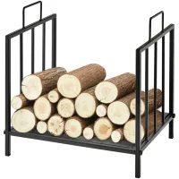 Soporte para leños de chimenea, portaleños, soportes para madera, capacidad de carga máxima 15 kg 44l x 33l x 46h cm, metal epoxi negro