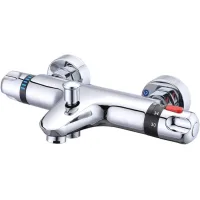 Grifo de baño cromado, termostato de ducha con botón de seguridad a 38 °c, grifo de ducha anti-quemaduras 20-50 °c, 2 salidas de agua
