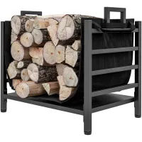 Portaleños para chimenea, marco para leños con transportador extraíble, interior, 49l x 34p x 44h cm, metal, negro