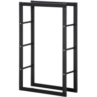 Estante para chimenea de madera, capacidad de carga máxima 100 kg, dimensiones: 60 cm (l) x 25 cm (an) x 100 cm (al), metal negro