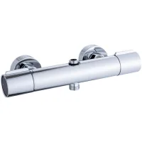 Mezclador termostático de ducha de dos salidas, forma redonda, de cobre, con dispositivo anti-quemaduras y control de temperatura