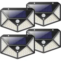 Lámpara solar exterior 100 led 2200ma sensor de movimiento de iluminación solar exterior, luz solar con 3 modos de iluminación para jardín