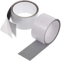 Kit de reparación de mosquiteras para puertas y ventanas de fibra de vidrio, adhesivo fuerte, cinta de reparación de 5 x 200 cm (paquete de 2, gris)