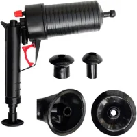 Desatascador de inodoro de aire comprimido, herramienta para limpiar desagües de fregadero, desatascador de tuberías profesional con ventosa (negro)