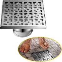 Desagüe de suelo exterior plateado de 20 × 20 cm, desagüe de suelo y desagüe de ducha, desagüe de suelo, desagüe con tope de perfume y colador