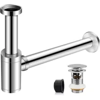 Desagüe de lavabo con desagüe, desagüe de lavabo de tubo universal, sifón de acero inoxidable de 1 1/4 x 32 mm, sifón de lavabo de baño, sifón de tubo