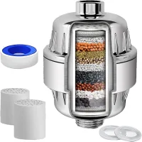 Filtro de ducha, filtro de ducha cromado, filtro de agua universal reemplazable, con 2 elementos filtrantes, puede eliminar el cloro y las impurezas e