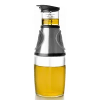 Aceitera de vidrio y silicona 7 x 7 x 21,8 cm aceitera de vidrio con dosificador y pico antigoteo, capacidad 250 ml, acero inoxidable