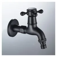Grifo de latón para lavadora con caño g1/2 - grifo antiguo con manija en cruz para fregadero de jardín (negro)