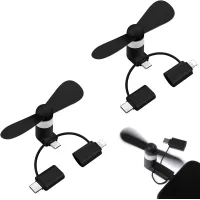 Mini ventilador para teléfono (negro), 2 unidades, silencioso 3 en 1, portátil, mini ventilador usb