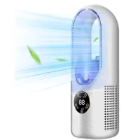 Ventilador usb multifuncional sin aspas, ventilador de refrigeración de 6 velocidades con temporizador, ventilador vertical sin aspas (blanco)